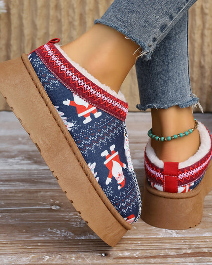 Women's Cartoon Christmas Print Ankle Boots Casual Slip On Plush Lined Home Shoes Comfortable Winter Short Boots