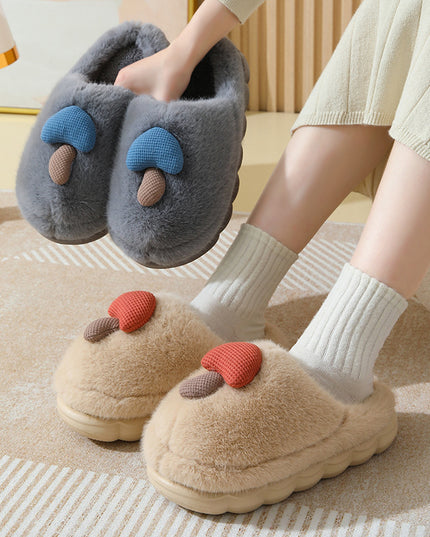 Cute Mushroom Cotton Slippers For Women Thick-soled Autumn And Winter Plush Slipper Indoor Non-slip Eva Household Furry Shoes