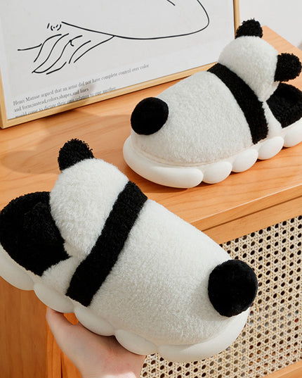 Cute Panda Shoes Winter Plush Slippers Women Warm Cartoon Garden House Shoes Indoor Home Thick Sole Footwear Non-Slip Fluffy Household Slides