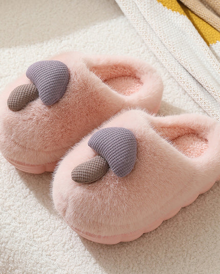 Cute Mushroom Cotton Slippers For Women Thick-soled Autumn And Winter Plush Slipper Indoor Non-slip Eva Household Furry Shoes