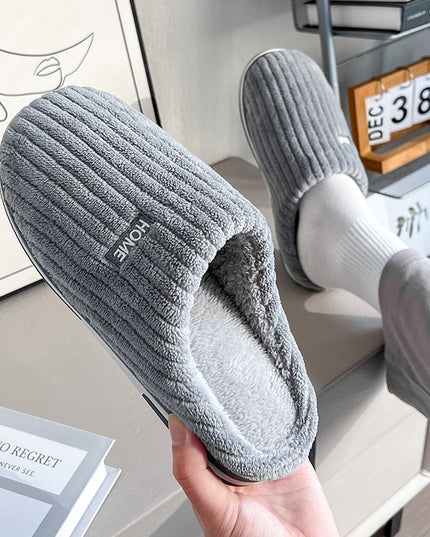 Solid Color Simple Cotton Slippers Winter Non-slip Home Warm Plush Slippers Household Indoor Couple Women's House Shoes