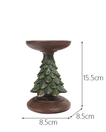 Resin Wooden Christmas Tree Candle Holder Base Figurine Christmas Decorations Candlestick Craft Home Living Room Decor