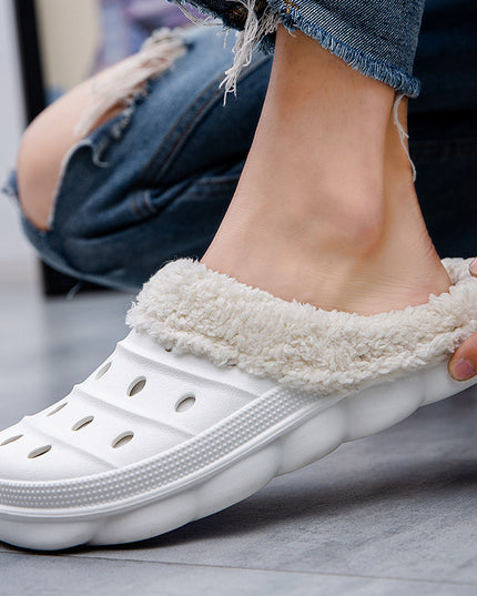 Warm Velvet Hole Shoes And Cotton Slippers