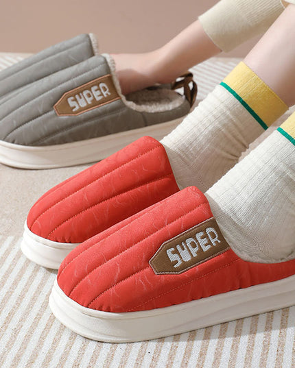 Striped Home Slippers Waterproof Thick-soled Non-slip Indoor Warm Plush Slippers Women Floor House Shoes Men Couple Autumn And Winter