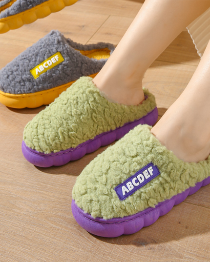 New Letter Home Slippers Autumn And Winter Indoor Non-slip Thick-soled Fur Slippers Fluffy Slides Household Warm Shoes