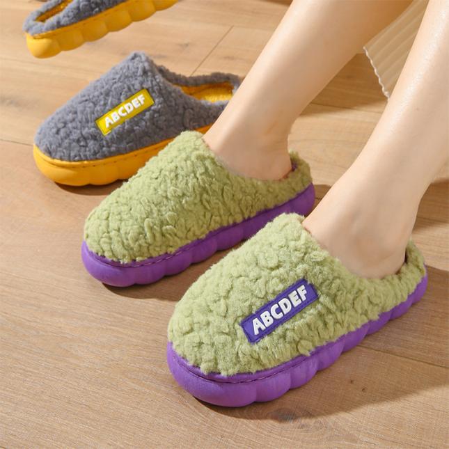 New Letter Home Slippers Autumn And Winter Indoor Non-slip Thick-soled Fur Slippers Fluffy Slides Household Warm Shoes