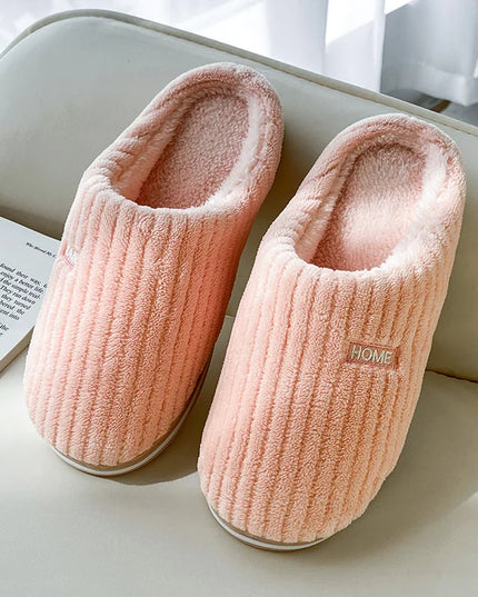 Solid Color Simple Cotton Slippers Winter Non-slip Home Warm Plush Slippers Household Indoor Couple Women's House Shoes