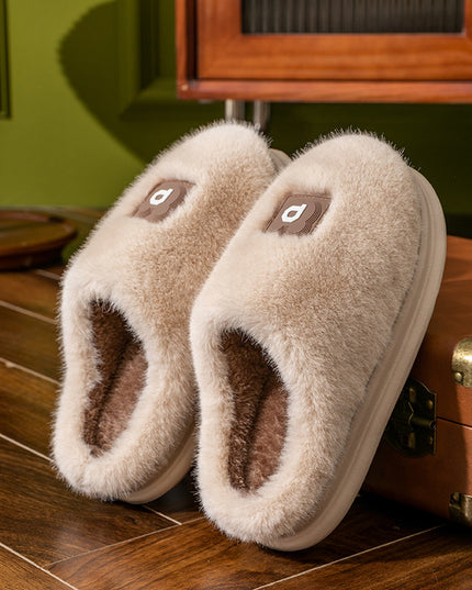 Soft Furry Plush Slippers Winter Indoor Non-slip Floor Slippers Women's Thickened Solid Warm Home Cotton Shoe