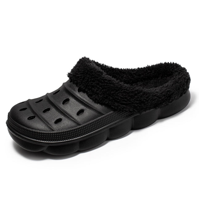 Warm Velvet Hole Shoes And Cotton Slippers