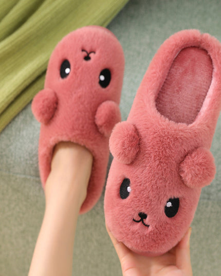 Cute Cartoon Cotton Slippers For Women Winter Warm Indoor Non-slip Thick-soled Home Slippers Furry Plush House Shoes