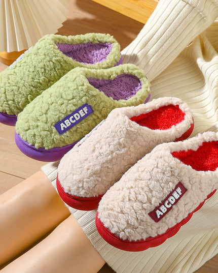 New Letter Home Slippers Autumn And Winter Indoor Non-slip Thick-soled Fur Slippers Fluffy Slides Household Warm Shoes