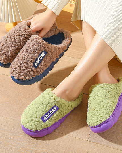 New Letter Home Slippers Autumn And Winter Indoor Non-slip Thick-soled Fur Slippers Fluffy Slides Household Warm Shoes