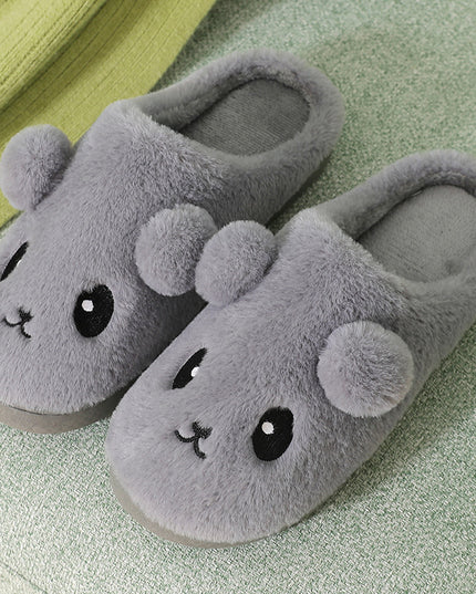 Cute Cartoon Cotton Slippers For Women Winter Warm Indoor Non-slip Thick-soled Home Slippers Furry Plush House Shoes