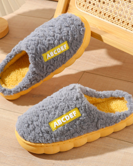 New Letter Home Slippers Autumn And Winter Indoor Non-slip Thick-soled Fur Slippers Fluffy Slides Household Warm Shoes