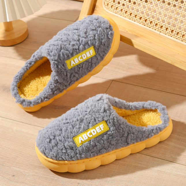 New Letter Home Slippers Autumn And Winter Indoor Non-slip Thick-soled Fur Slippers Fluffy Slides Household Warm Shoes