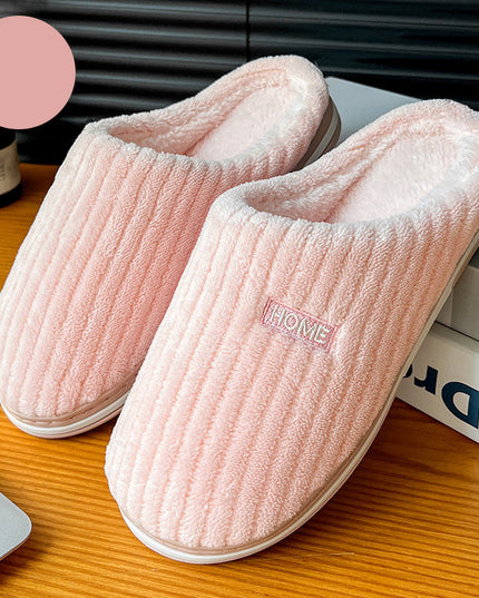 Solid Color Simple Cotton Slippers Winter Non-slip Home Warm Plush Slippers Household Indoor Couple Women's House Shoes