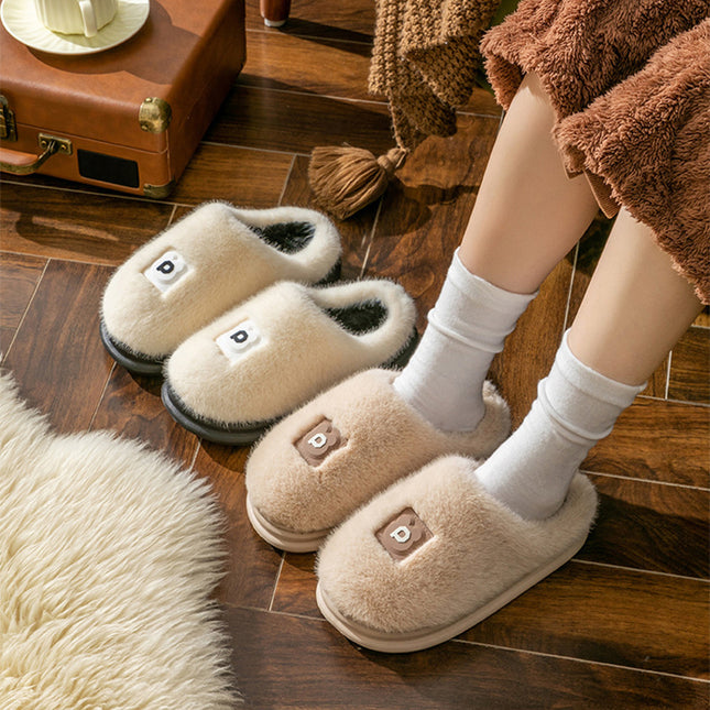 Soft Furry Plush Slippers Winter Indoor Non-slip Floor Slippers Women's Thickened Solid Warm Home Cotton Shoe