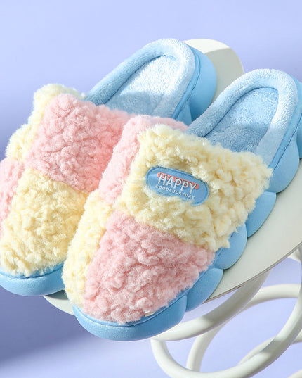 Color-matching Home Slippers Winter EVA Thick-soled Warm Plush Cotton Slippers Women Men Indoor Anti Slip House Shoes