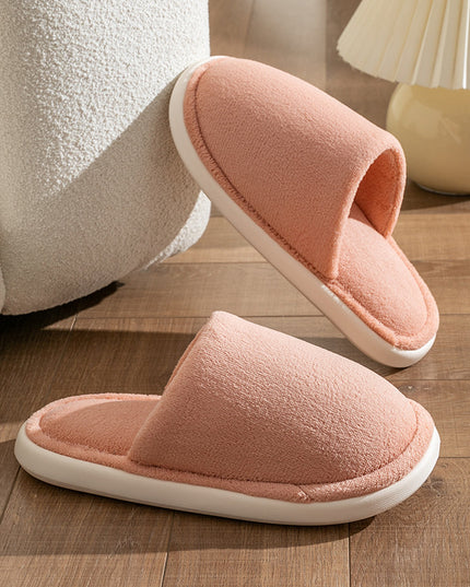 Solid Cotton Slippers For Women Autumn And Winter Warm Plush House Shoes Indoor Light Anti Slip Slippers Couple