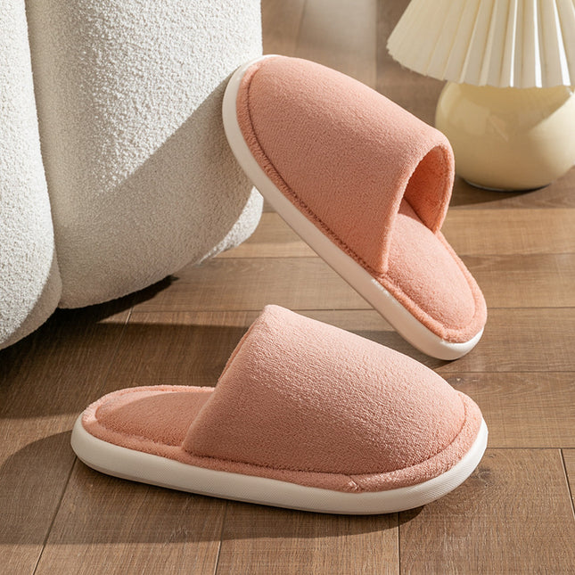 Solid Cotton Slippers For Women Autumn And Winter Warm Plush House Shoes Indoor Light Anti Slip Slippers Couple