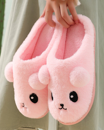 Cute Cartoon Cotton Slippers For Women Winter Warm Indoor Non-slip Thick-soled Home Slippers Furry Plush House Shoes