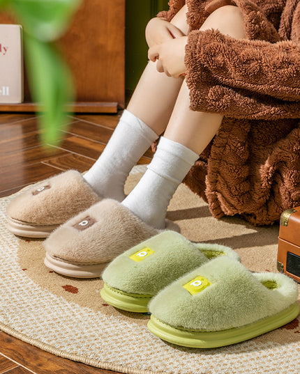 Soft Furry Plush Slippers Winter Indoor Non-slip Floor Slippers Women's Thickened Solid Warm Home Cotton Shoe