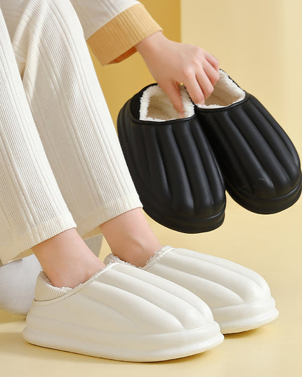 Fashion Shell Shape Design Cotton Shoes Women Waterproof Thick-soled Non-slip Plush Slippers Winter Indoor Outdoor House Shoes