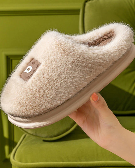 Soft Furry Plush Slippers Winter Indoor Non-slip Floor Slippers Women's Thickened Solid Warm Home Cotton Shoe