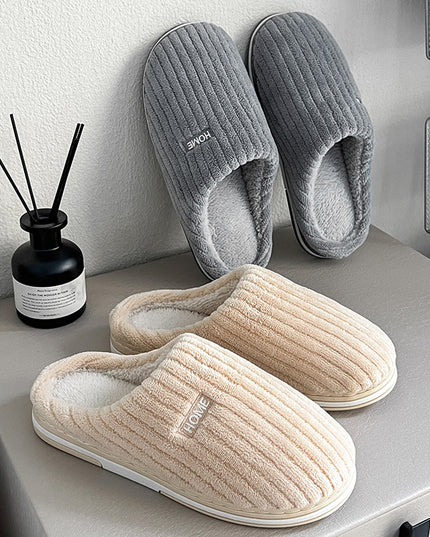 Solid Color Simple Cotton Slippers Winter Non-slip Home Warm Plush Slippers Household Indoor Couple Women's House Shoes