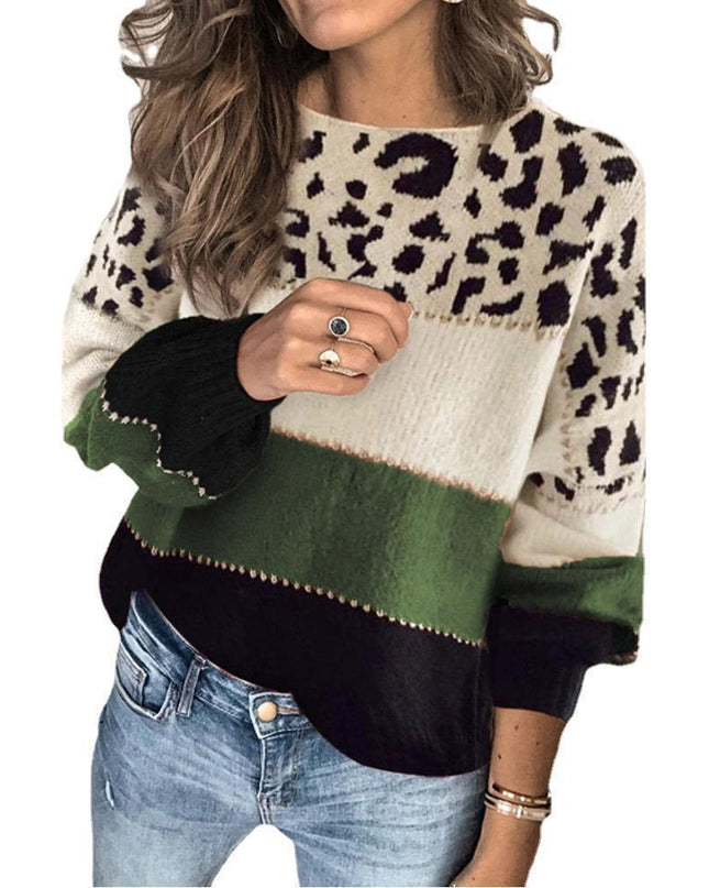Contrasting Color Sweater Women Loose Round Neck Bottoming Sweater