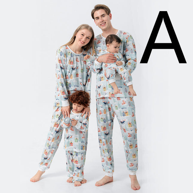Christmas Family Pajamas Set Clothes For Mom Dad And Son Cartoon Print
