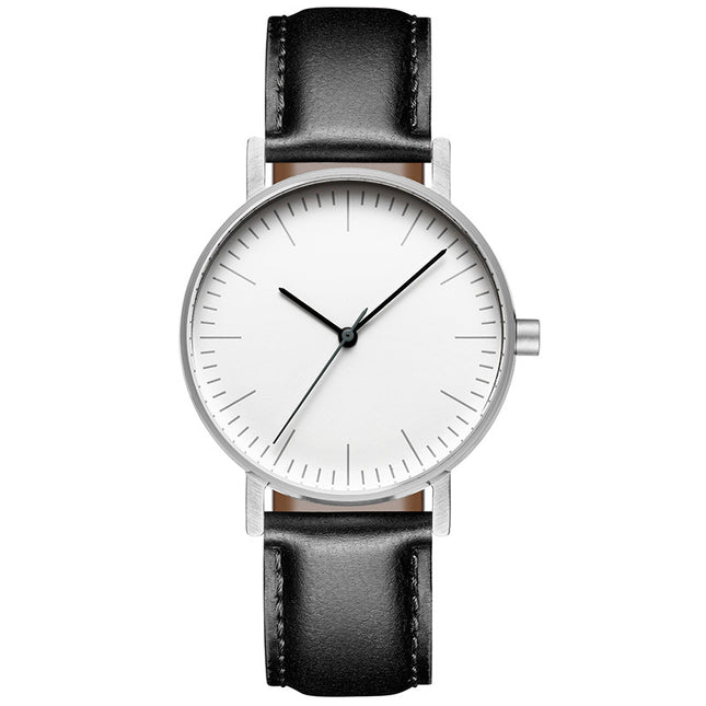 Simple leather wristwatch for men and women