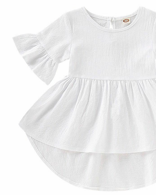 Toddler Kids Baby Girls Flare Short Sleeve Cotton Solid