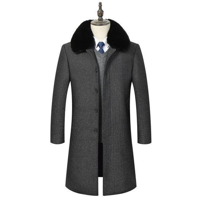 Plush padded winter mid-length woolen jacket