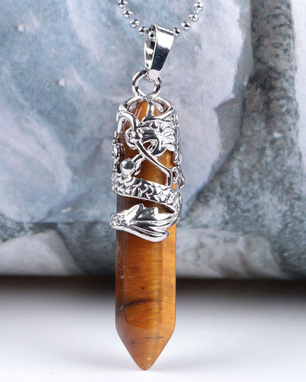 Tribal Totem Dragon Shape Natural Stone Pendant Necklace