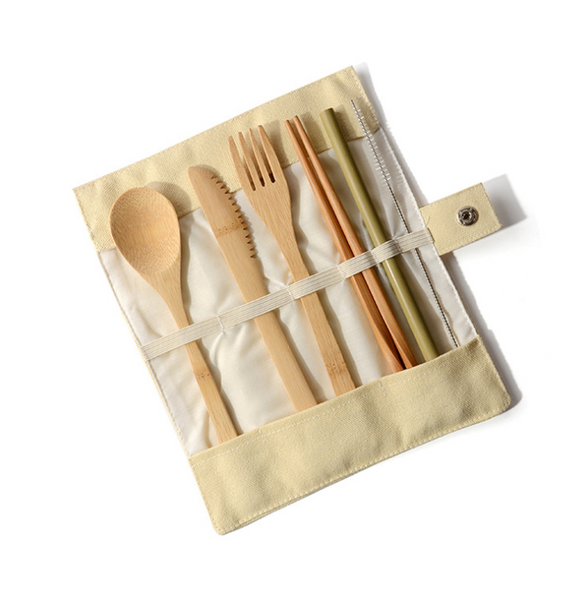 Bamboo Utensils Wooden Travel Cutlery Set Reusable Utensils With Pouch Camping Utensils Zero Waste Fork Spoon Knife Flatware Set
