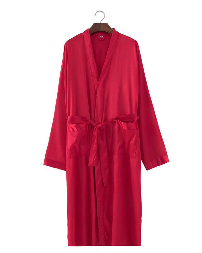 Men's Home Wear Mid-length Cardigan Simulation Silk Nightgown