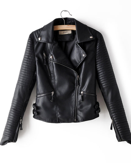 Irregular cuff motorcycle leather jacket