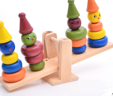 Wooden clown balance children puzzle ring kindergarten early childhood toy building blocks