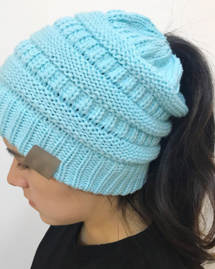 Knitted Ponytail Hat, Women's Wool Hat Fashion