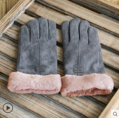 Gloves Female Autumn and Winter Warm Korean Version Plus Velvet Thick five Fingers Retro Suede Touch Screen Gloves Cute Driving
