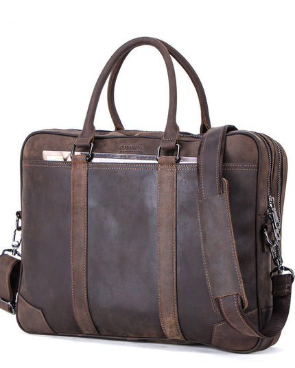Leather Men's Business Briefcase Multifunctional