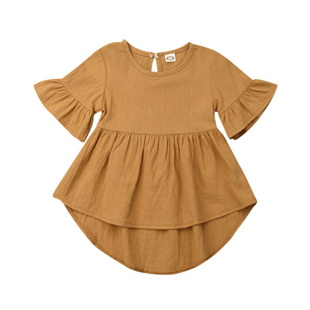 Summer Casual Toddler Baby Girls Dresses Solid Flare Short Sleeve