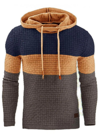 European and American Men's Jacquard Sweater Long-sleeved Hoodie Warm Color Hooded Sweatshirt Jacket