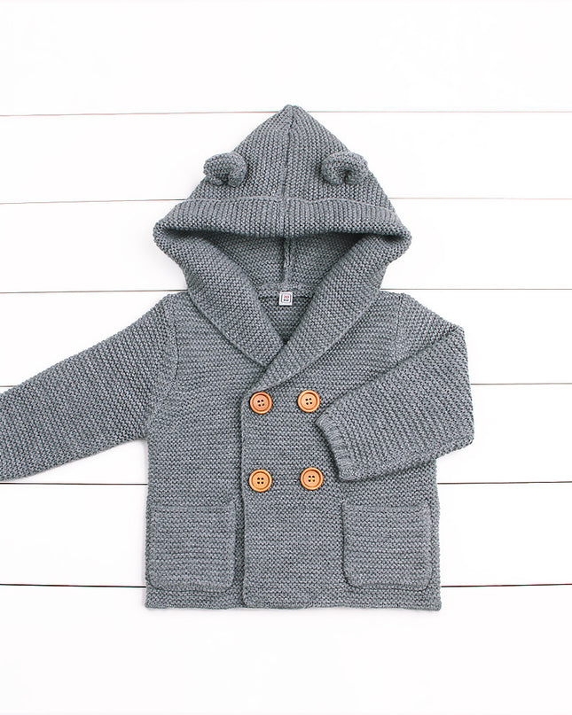 Cardigan Sweater British Boys' Hooded Solid Color Sweater Autumn Winter Coat Sweater