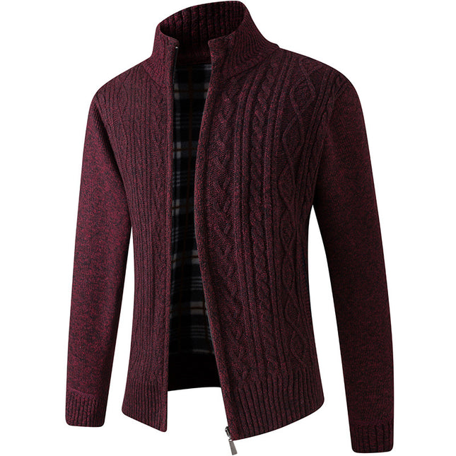 Autumn And Winter Middle-aged Men Plus Velvet Thick Knit Sweater Cardigan Sweater Father Wear Warm Jacket