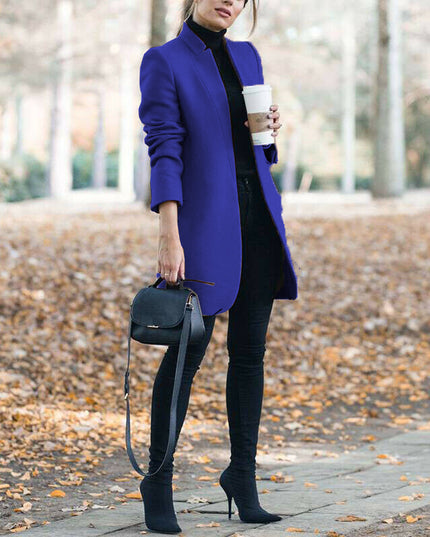 Autumn And Winter New Style European And American Fashion Solid Color Stand-Up Collar Woolen Blazer