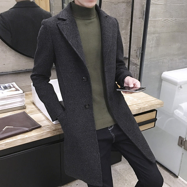 Foreign Trade Data Sell Through Autumn New Mid-Length Windbreaker Korean Men's Woolen Coat Men's Large Size Coat Male NF06