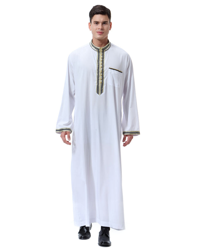 Muslim Arab Middle East Men's Applique Stand Collar Robe, TH810