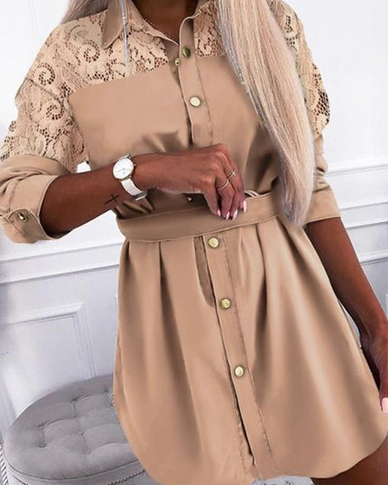 Ebay Amazon Spring New Long Sleeve Stitching Fashion Casual Lapel Shirt Dress